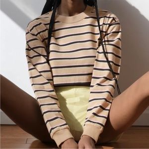 ✨ TNA Aritzia Ryer Striped Long Sleeve Cropped Top Large✨